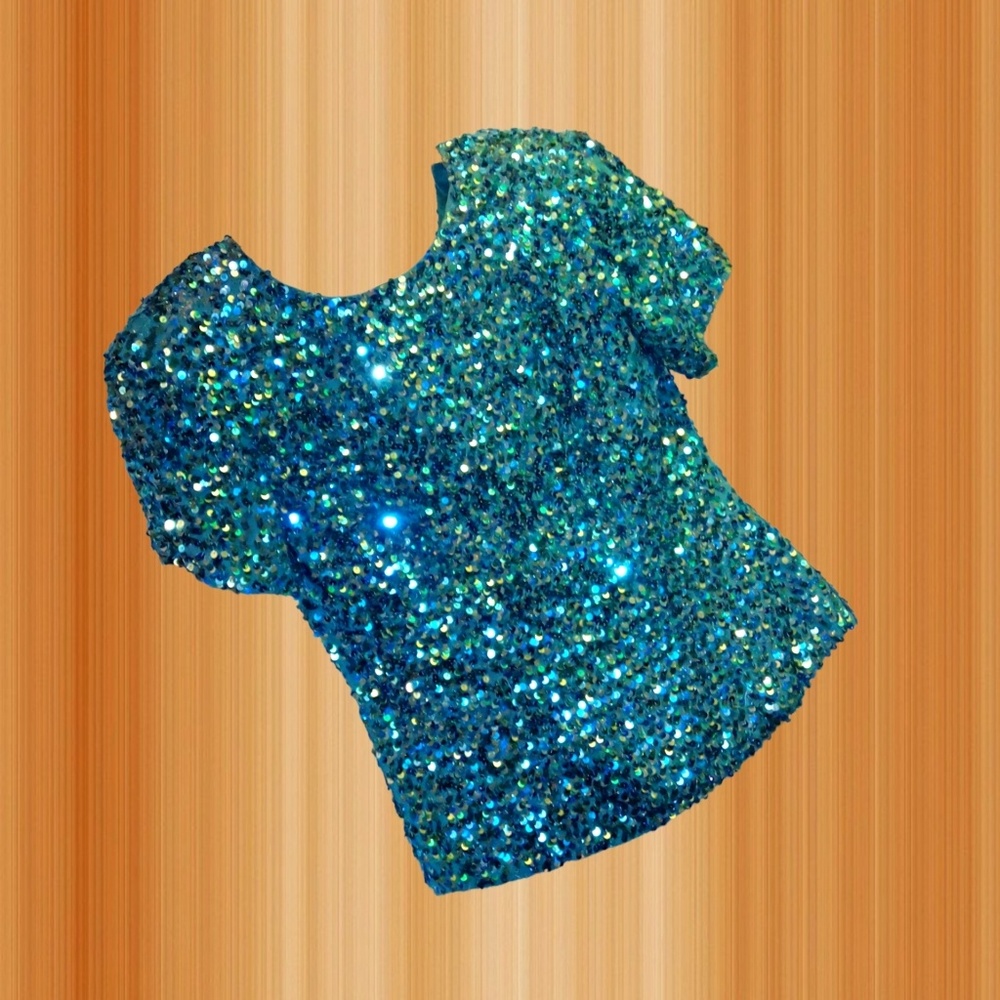 Vintage Blue Sparkling Sequins Blouse
